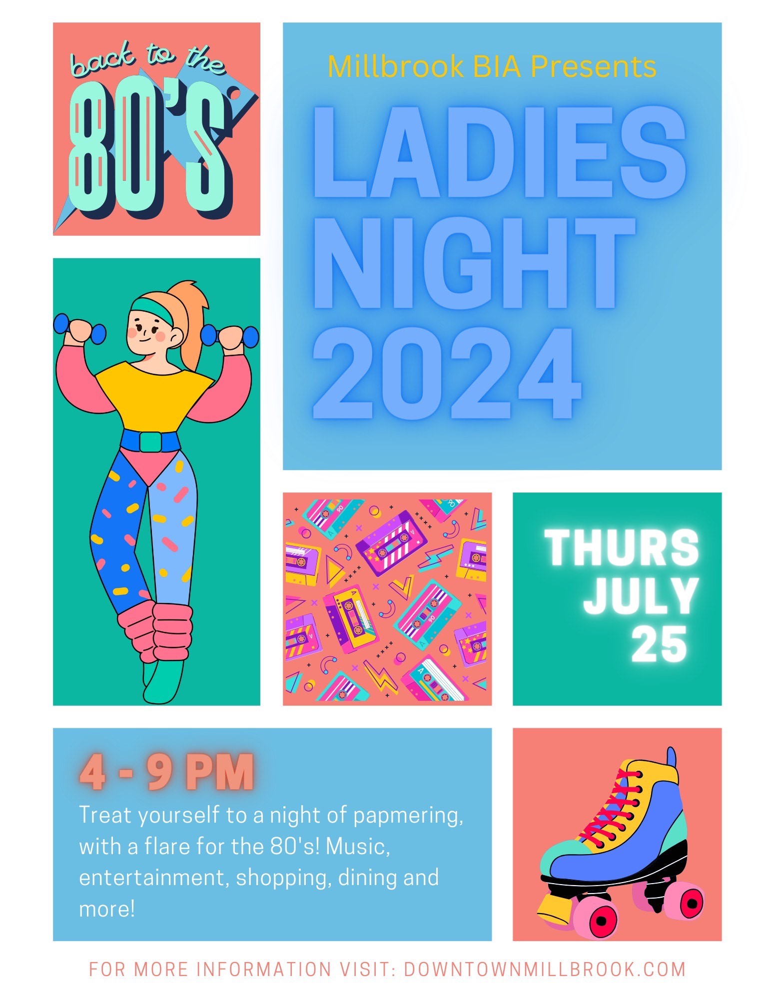 Ladies Night Poster; back to the 80's; Thursday July 25; 4pm-9pm