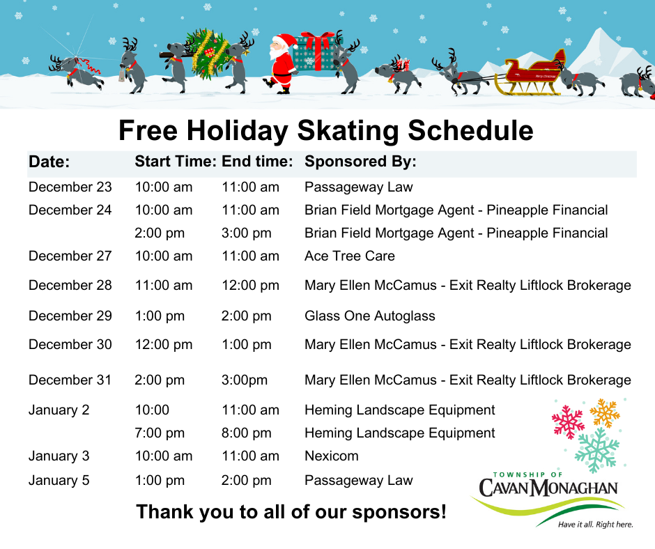 Free Holiday Skating Schedule